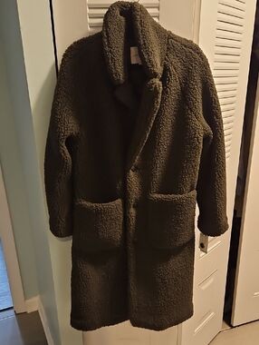 Lucky Brand Olive Sherpa Longline Puffer Coat